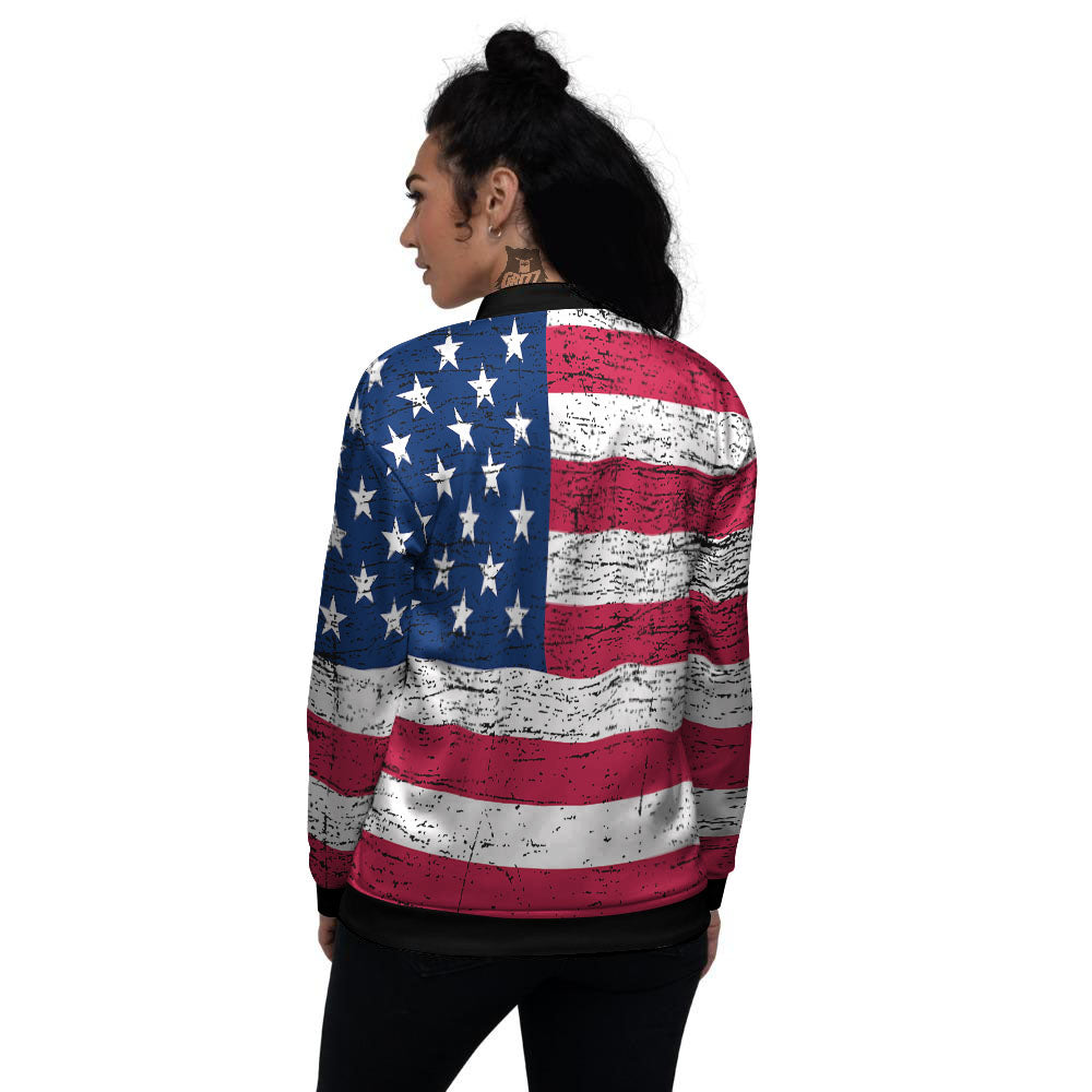 Flag USA Grunge Print Women's Bomber Jacket-grizzshop