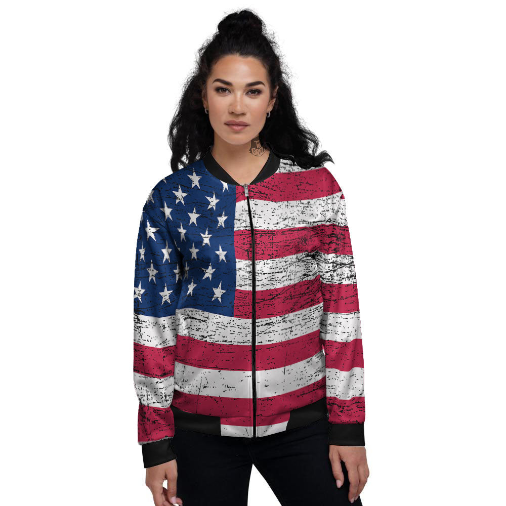 Flag USA Grunge Print Women's Bomber Jacket-grizzshop