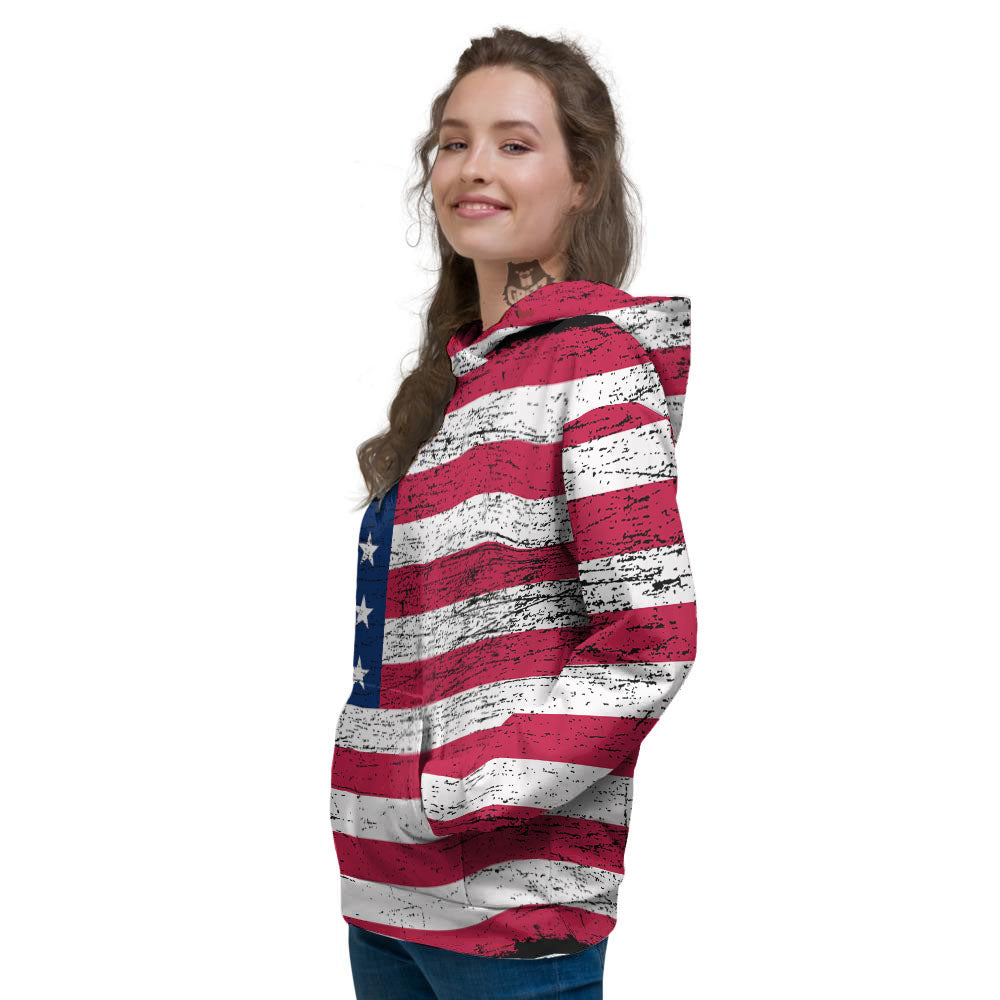 Flag USA Grunge Print Women's Hoodie-grizzshop