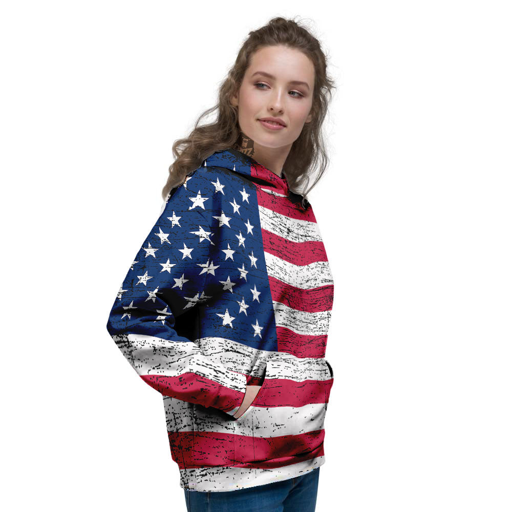 Flag USA Grunge Print Women's Hoodie-grizzshop