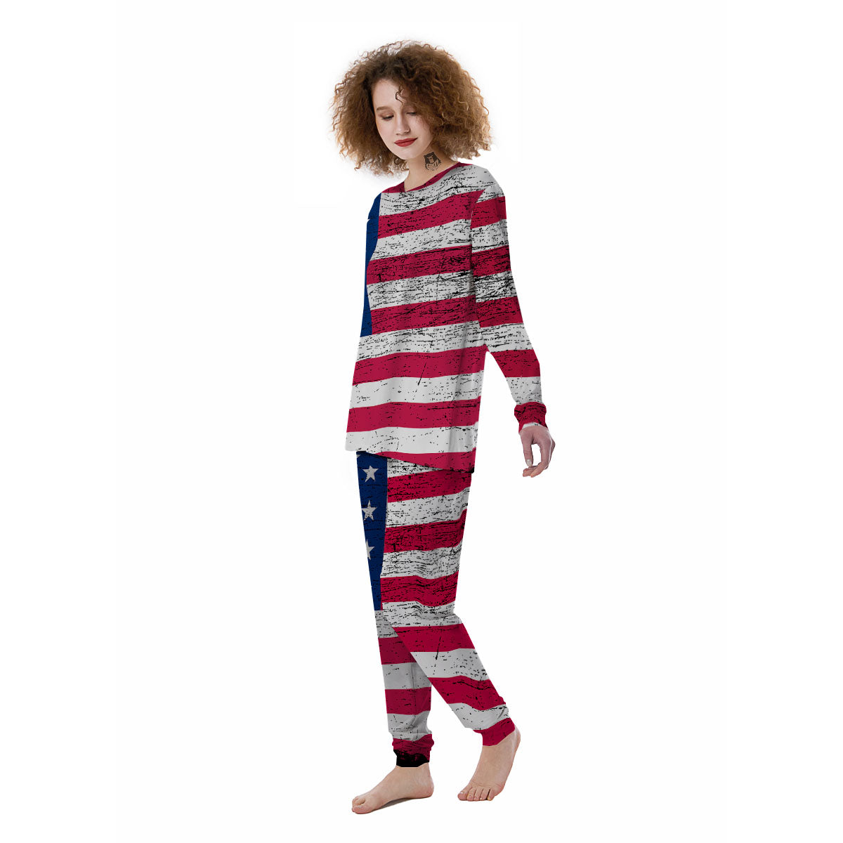 Flag USA Grunge Print Women's Pajamas-grizzshop