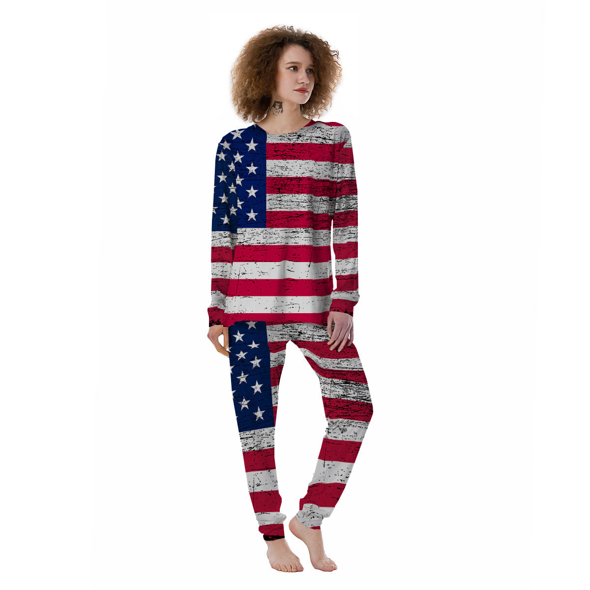 Flag USA Grunge Print Women's Pajamas-grizzshop