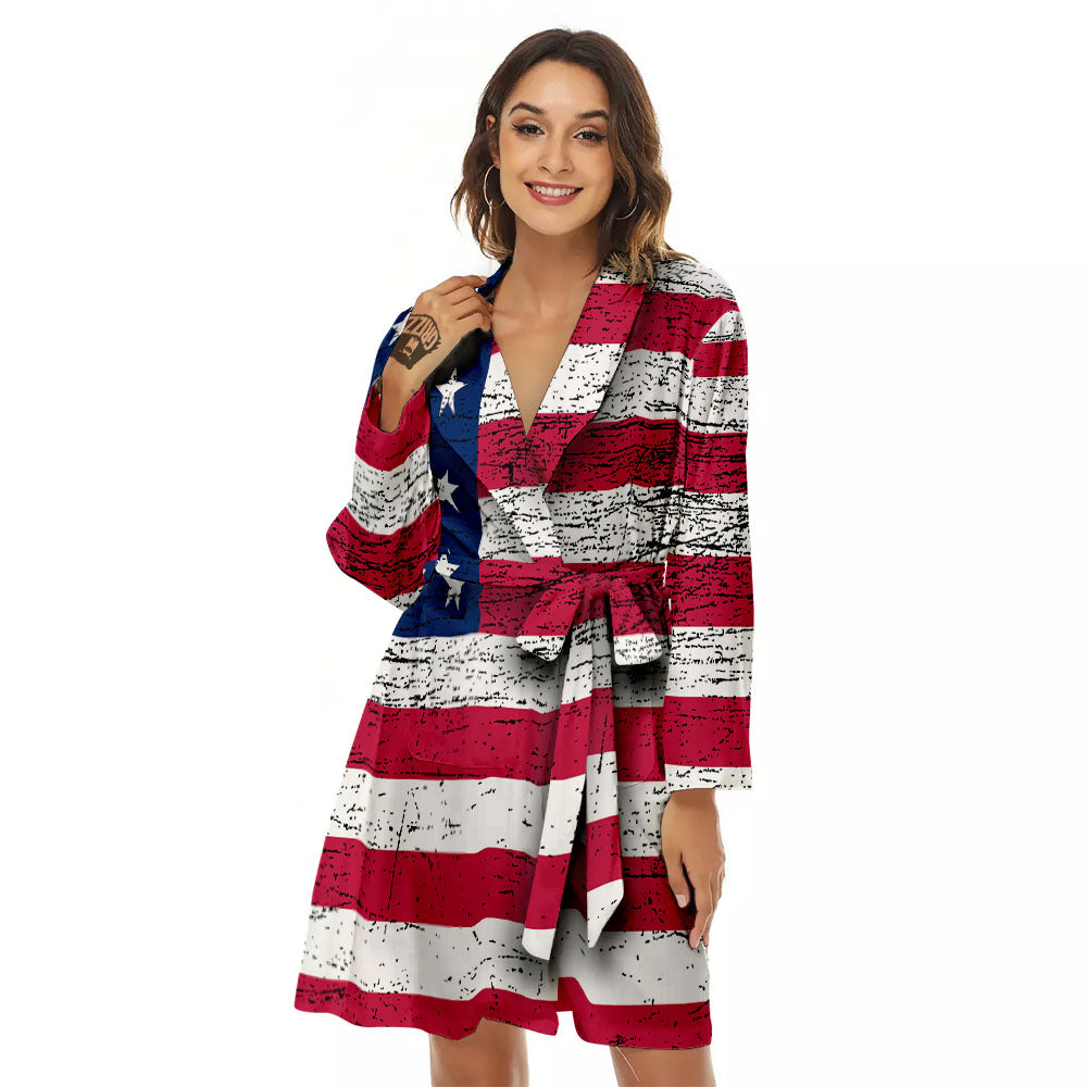 Flag USA Grunge Print Women's Robe-grizzshop