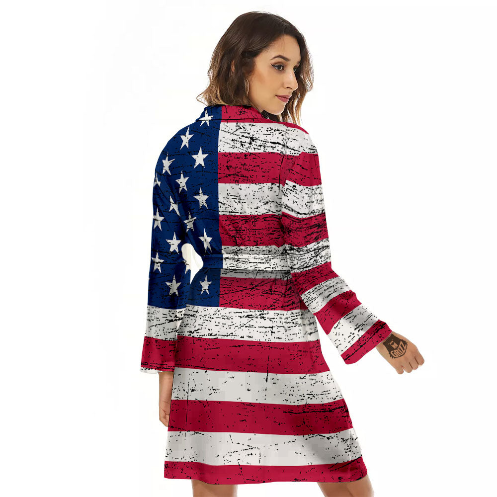 Flag USA Grunge Print Women's Robe-grizzshop