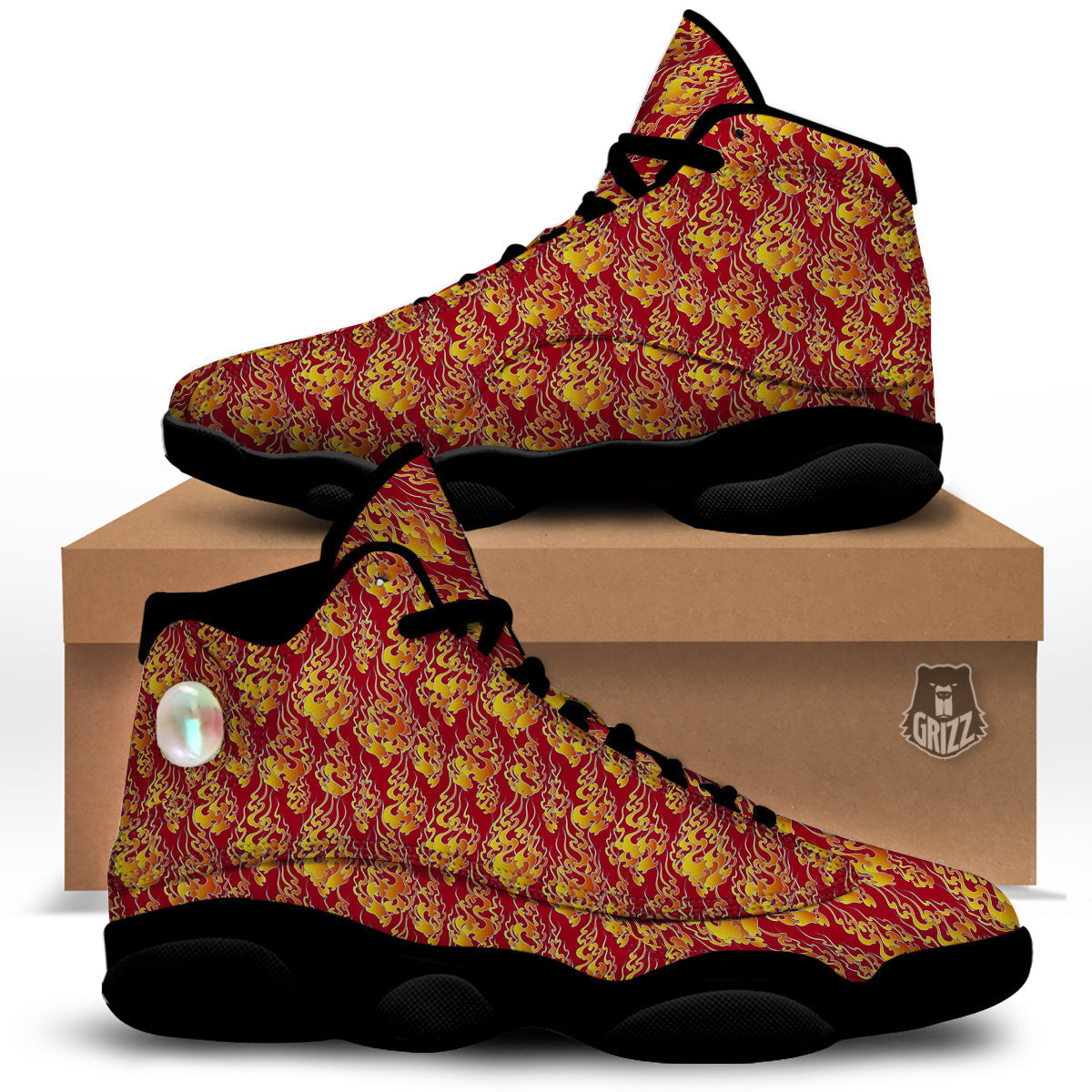 Flame Burning Japanese Art Print Pattern Black Basketball Shoes-grizzshop