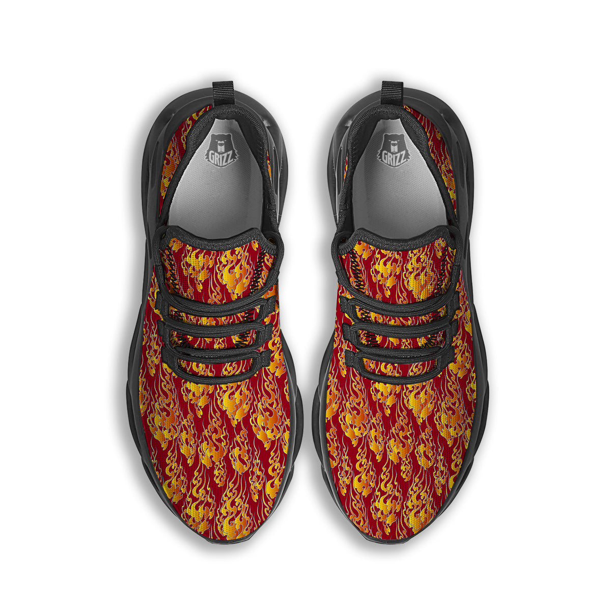 Flame Burning Japanese Art Print Pattern Black Running Shoes-grizzshop