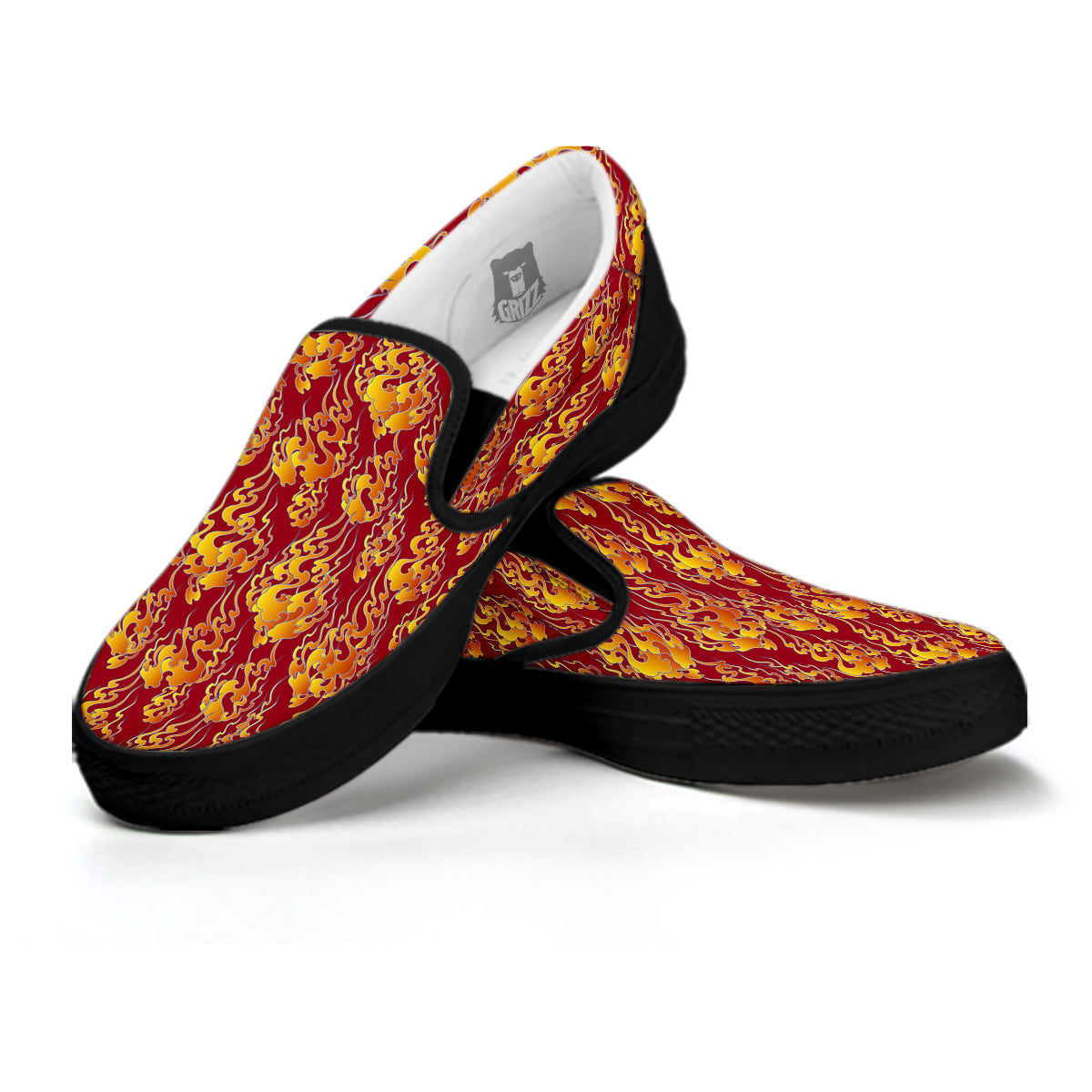 Flame Burning Japanese Art Print Pattern Black Slip On Shoes-grizzshop