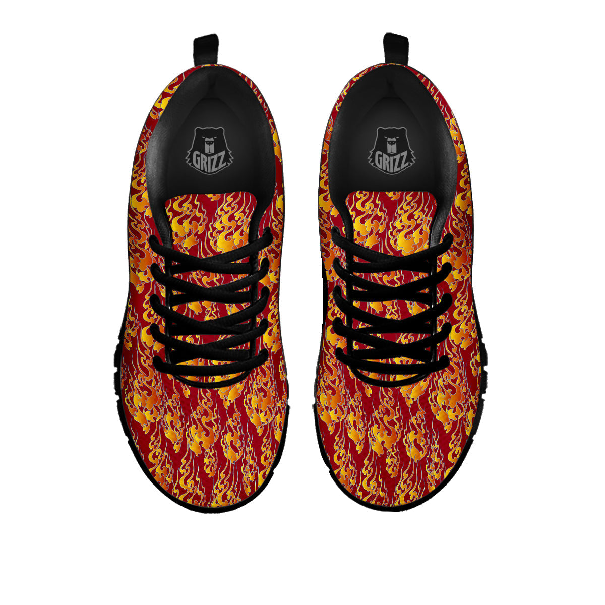 Flame Burning Japanese Art Print Pattern Black Sneaker-grizzshop