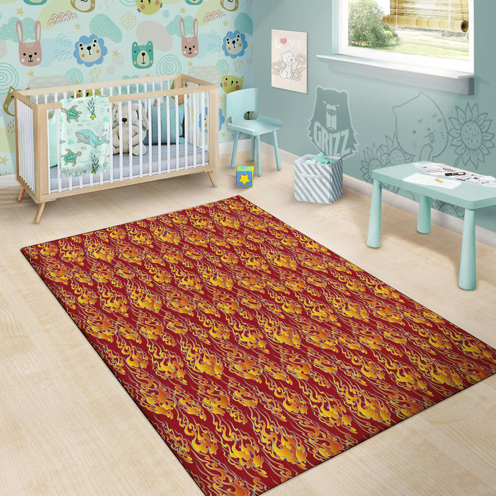 Flame Burning Japanese Art Print Pattern Floor Mat-grizzshop