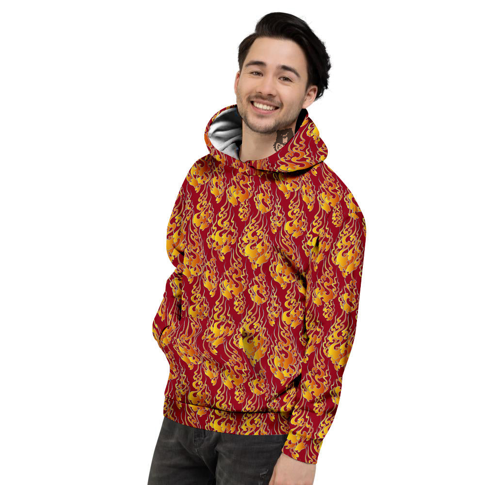 Flame Burning Japanese Art Print Pattern Men's Hoodie-grizzshop