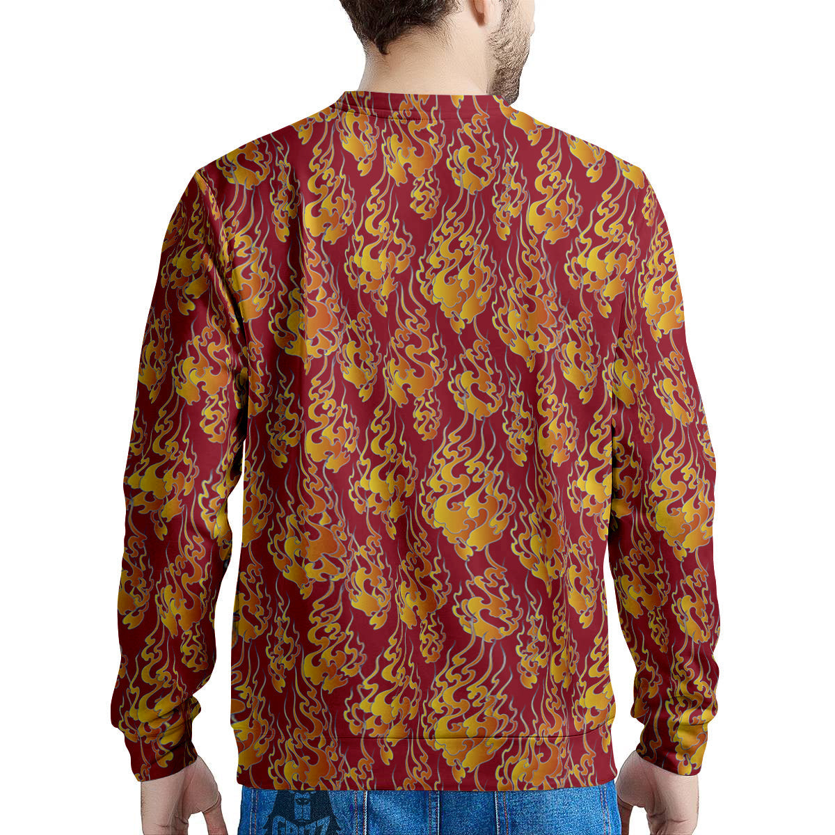 Flame Burning Japanese Art Print Pattern Men's Sweatshirt-grizzshop