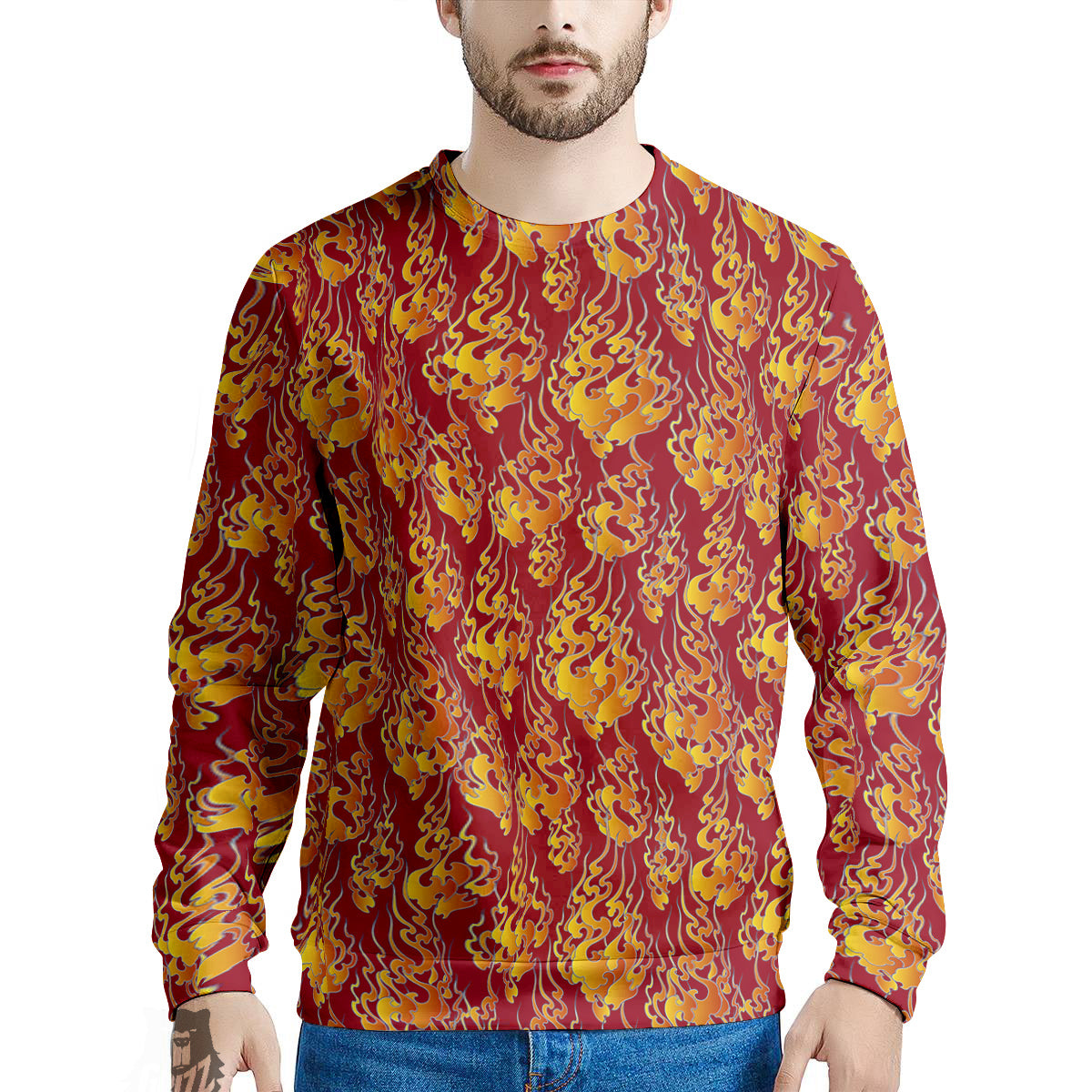Flame Burning Japanese Art Print Pattern Men's Sweatshirt-grizzshop