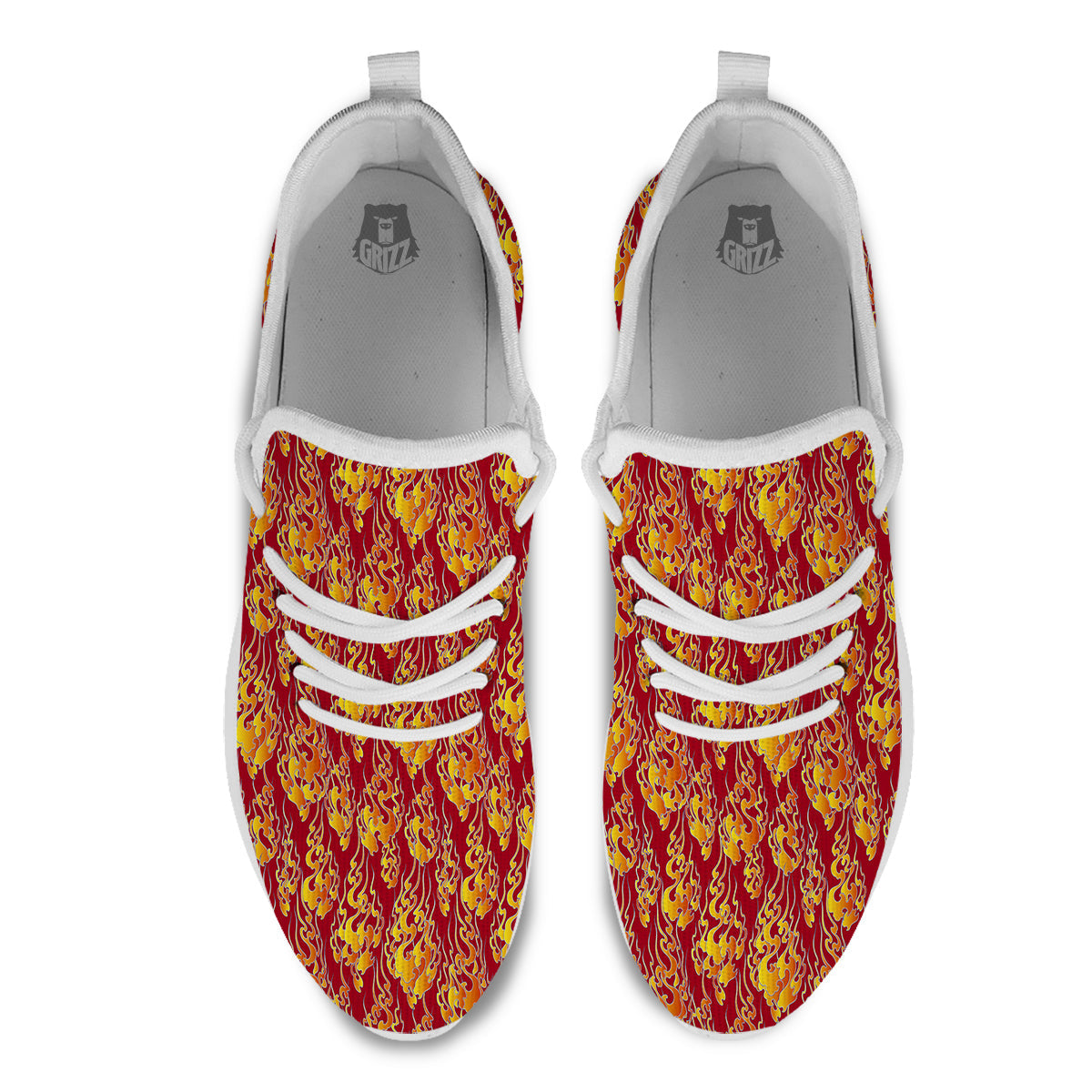 Flame Burning Japanese Art Print Pattern White Athletic Shoes-grizzshop
