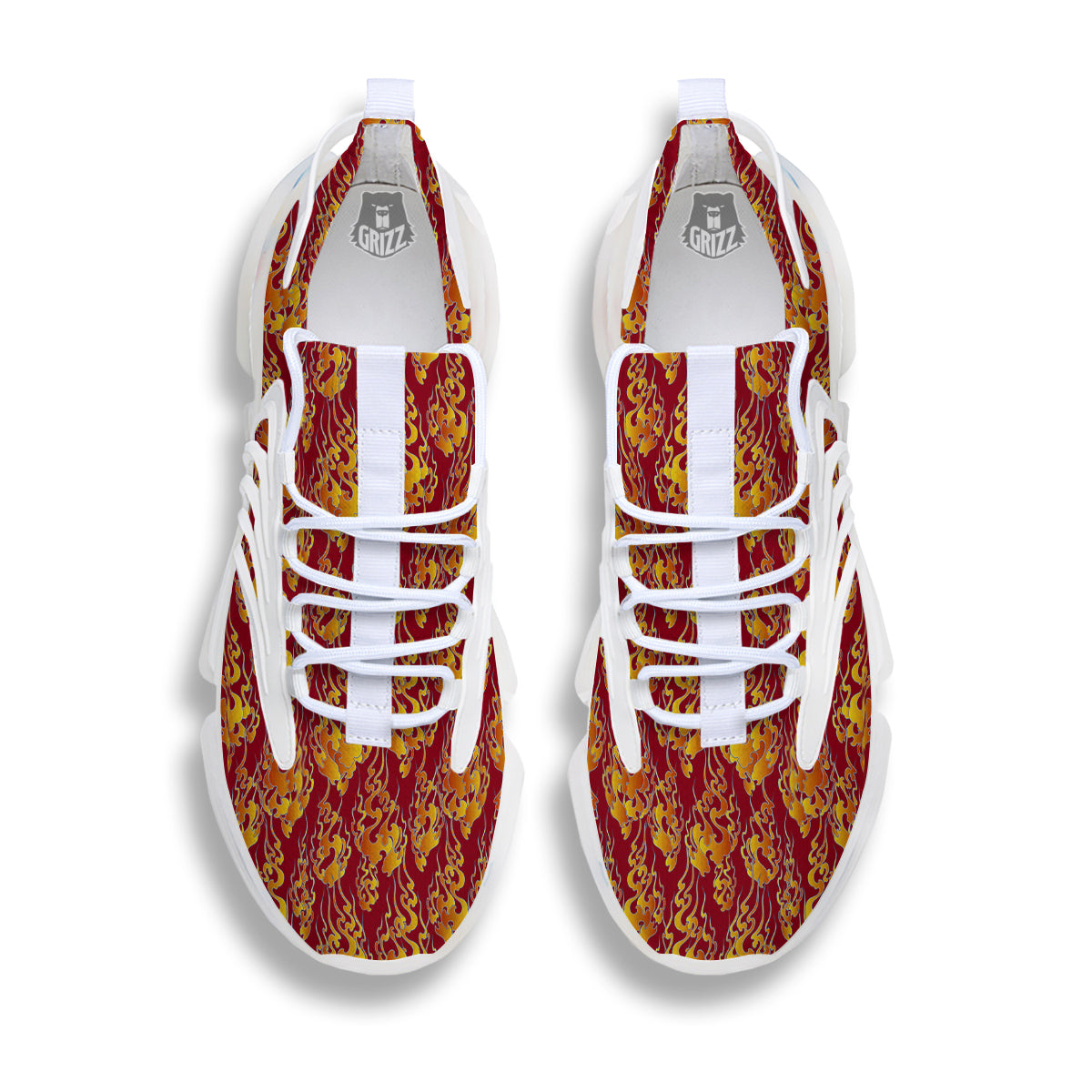 Flame Burning Japanese Art Print Pattern White Gym Shoes-grizzshop