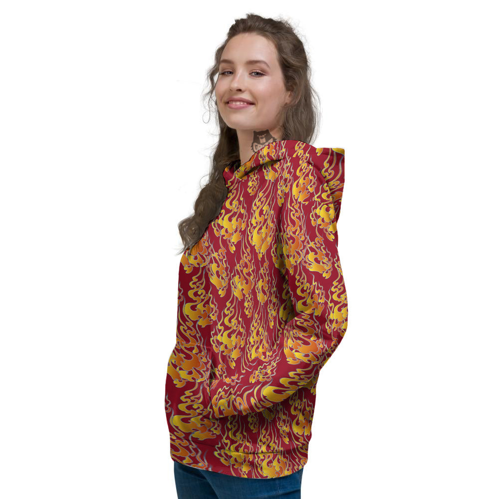 Flame Burning Japanese Art Print Pattern Women's Hoodie-grizzshop