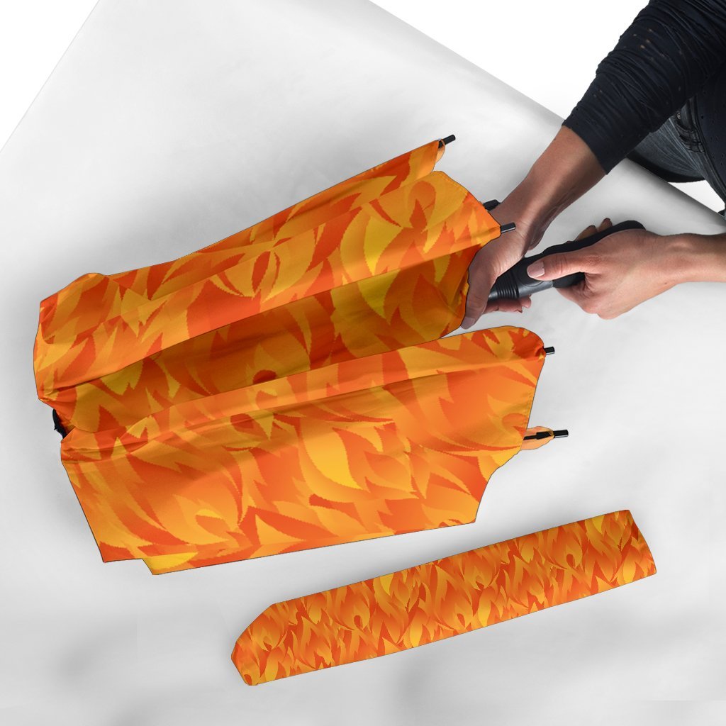 Flame Fire Pattern Print Automatic Foldable Umbrella-grizzshop
