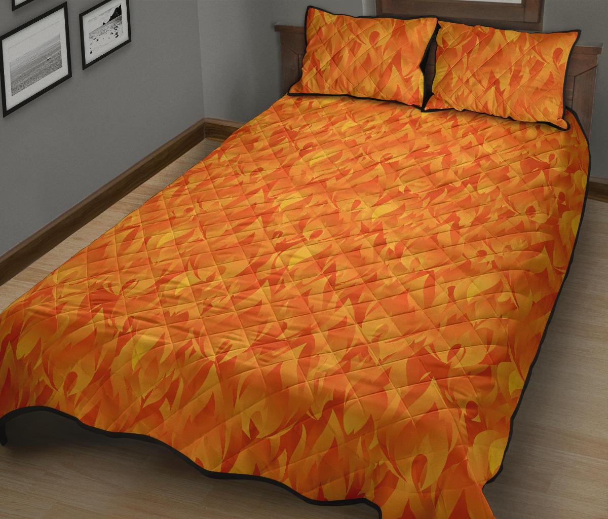 Flame Fire Pattern Print Bed Set Quilt-grizzshop
