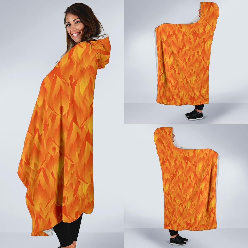 Flame Fire Pattern Print Hooded Blanket-grizzshop