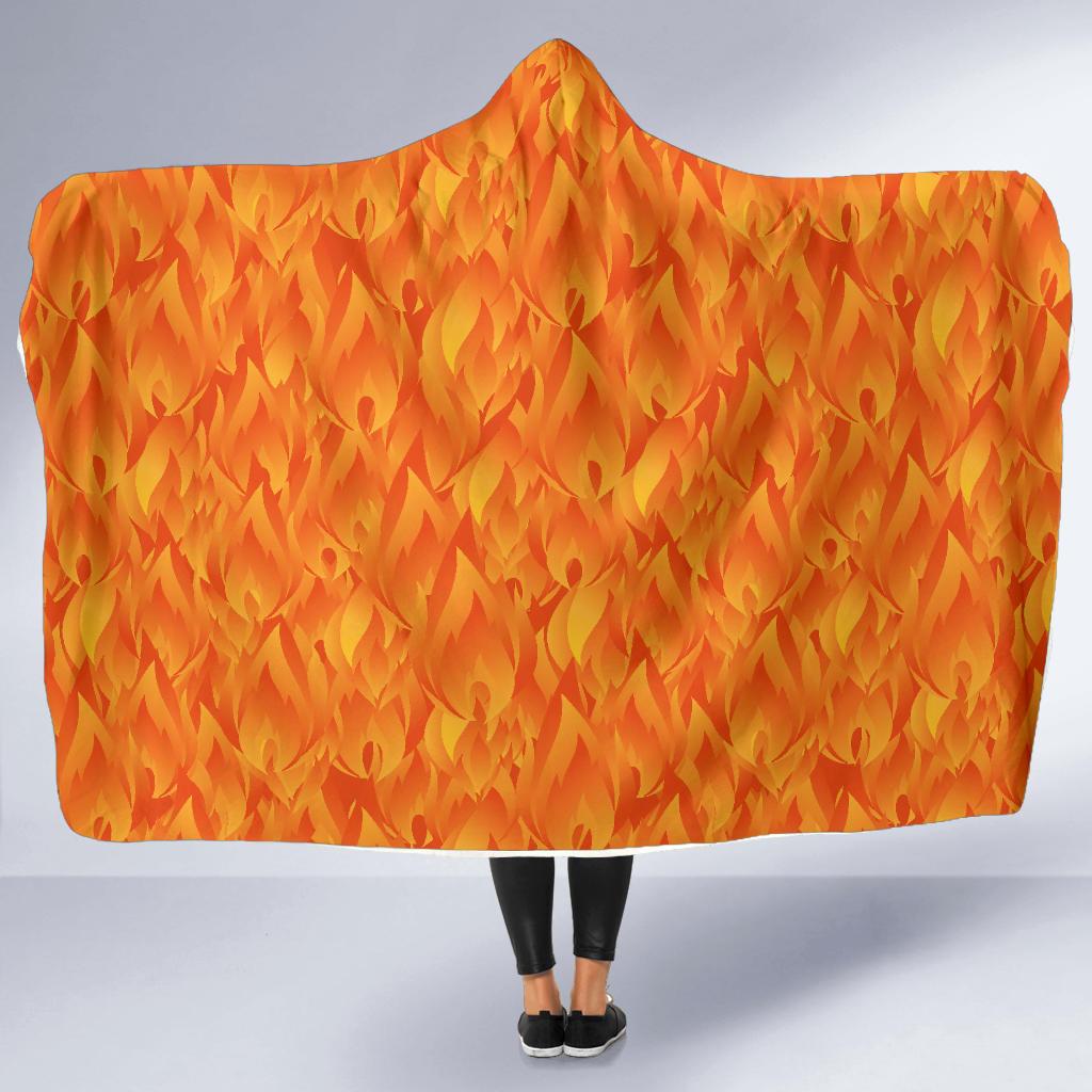 Flame Fire Pattern Print Hooded Blanket-grizzshop