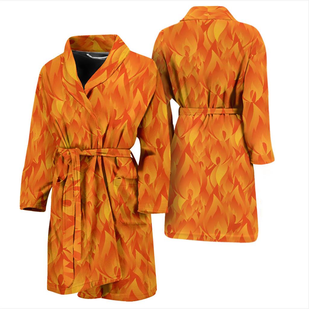 Flame Fire Pattern Print Men Long Robe-grizzshop