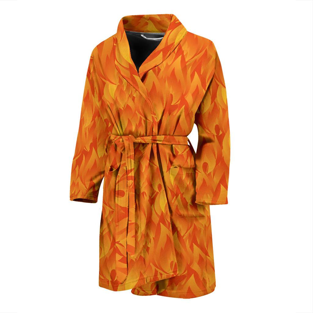 Flame Fire Pattern Print Men Long Robe-grizzshop