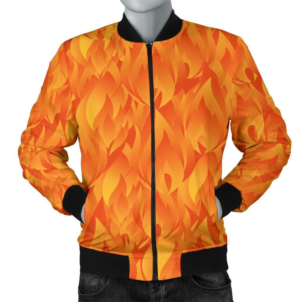 Flame Fire Pattern Print Men's Bomber Jacket-grizzshop