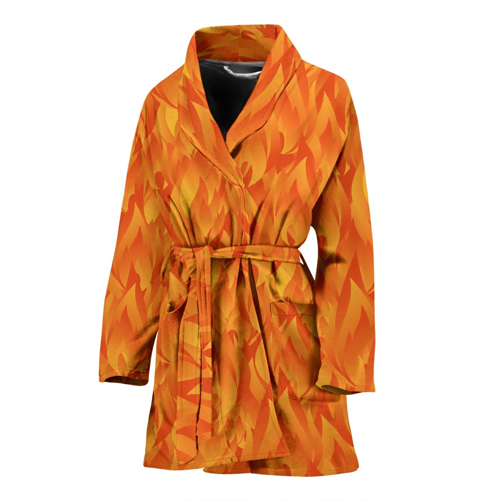 Flame Fire Pattern Print Women Long Robe-grizzshop