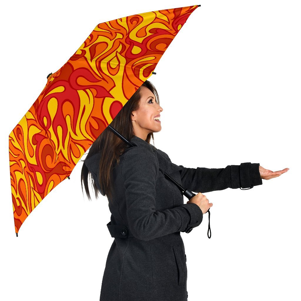 Flame Fire Print Pattern Automatic Foldable Umbrella-grizzshop