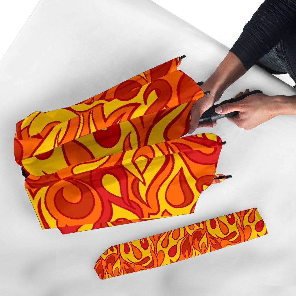 Flame Fire Print Pattern Automatic Foldable Umbrella-grizzshop