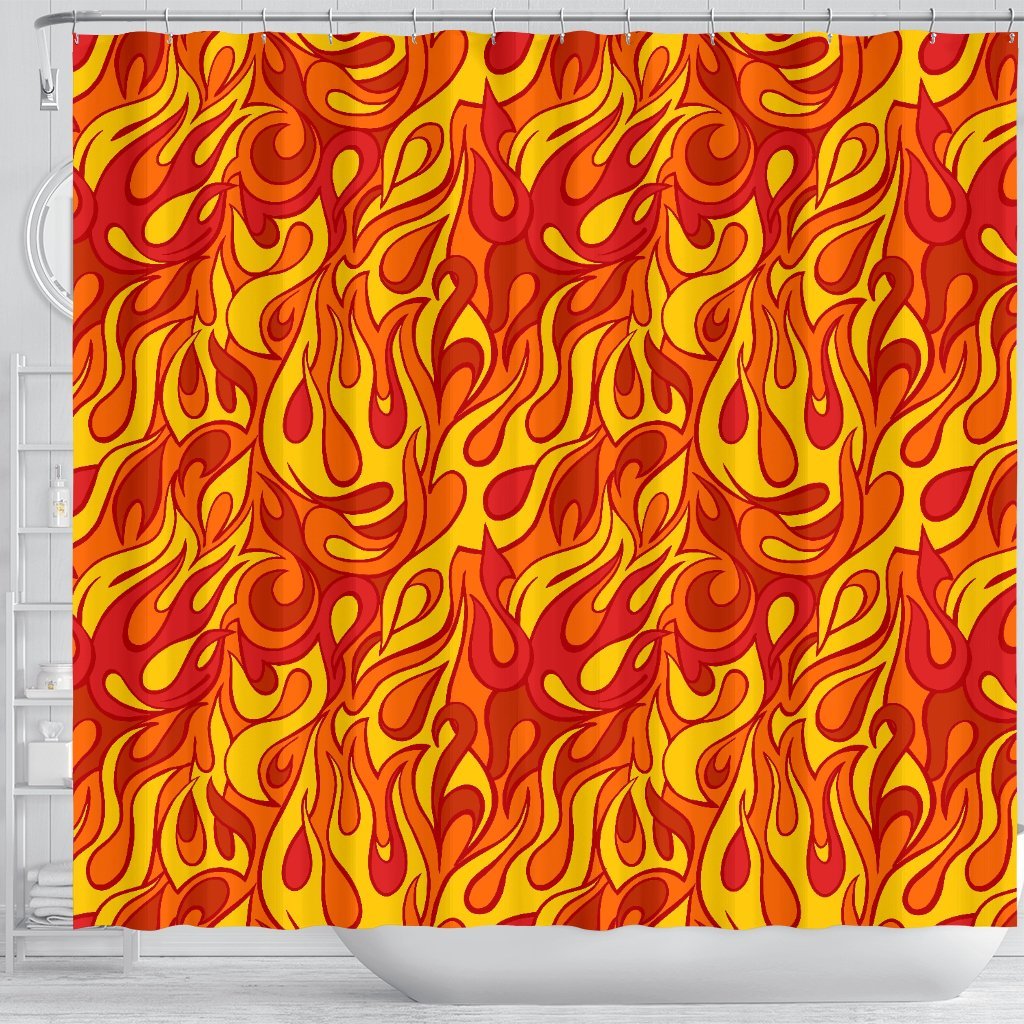 Flame Fire Print Pattern Bathroom Shower Curtain-grizzshop