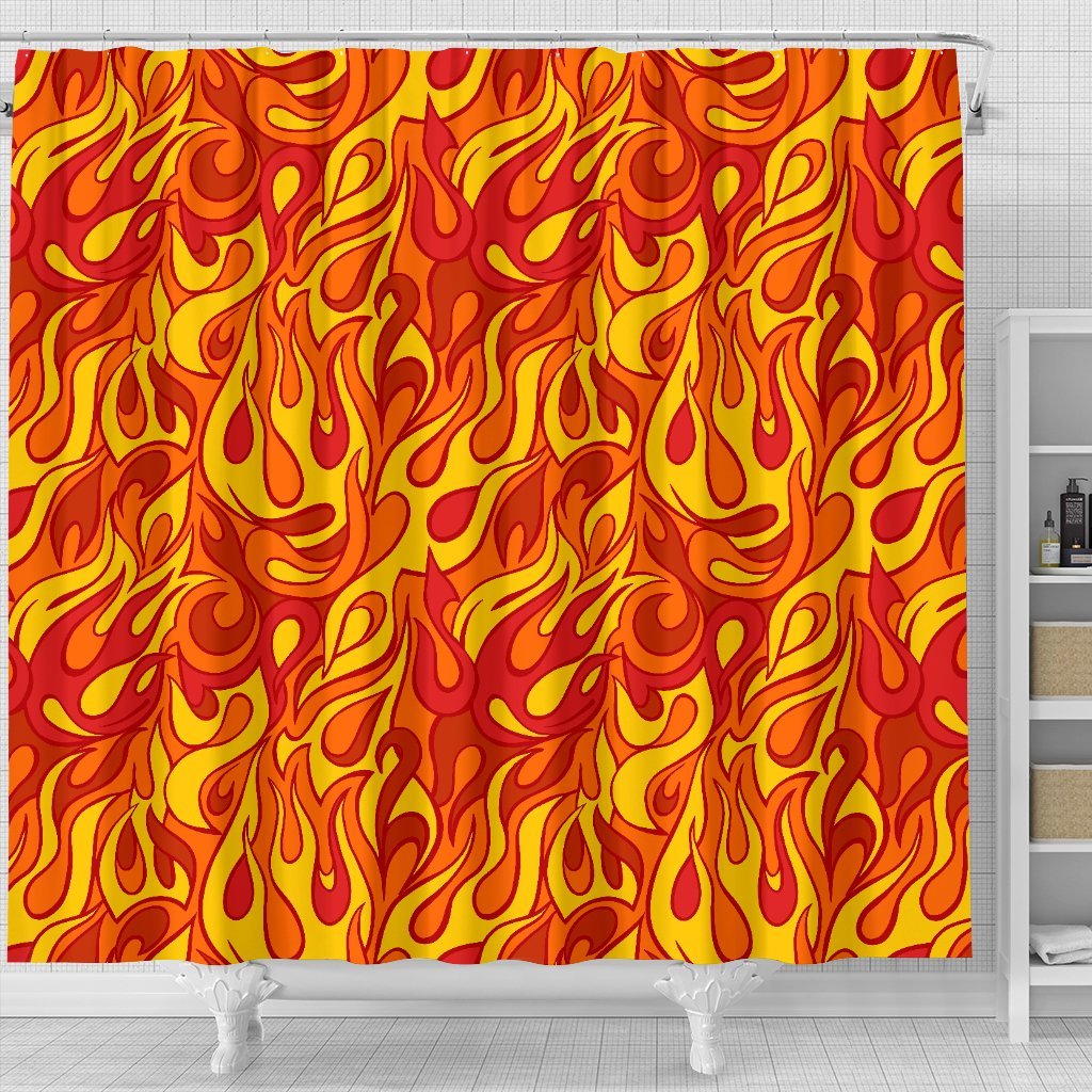 Flame Fire Print Pattern Bathroom Shower Curtain-grizzshop