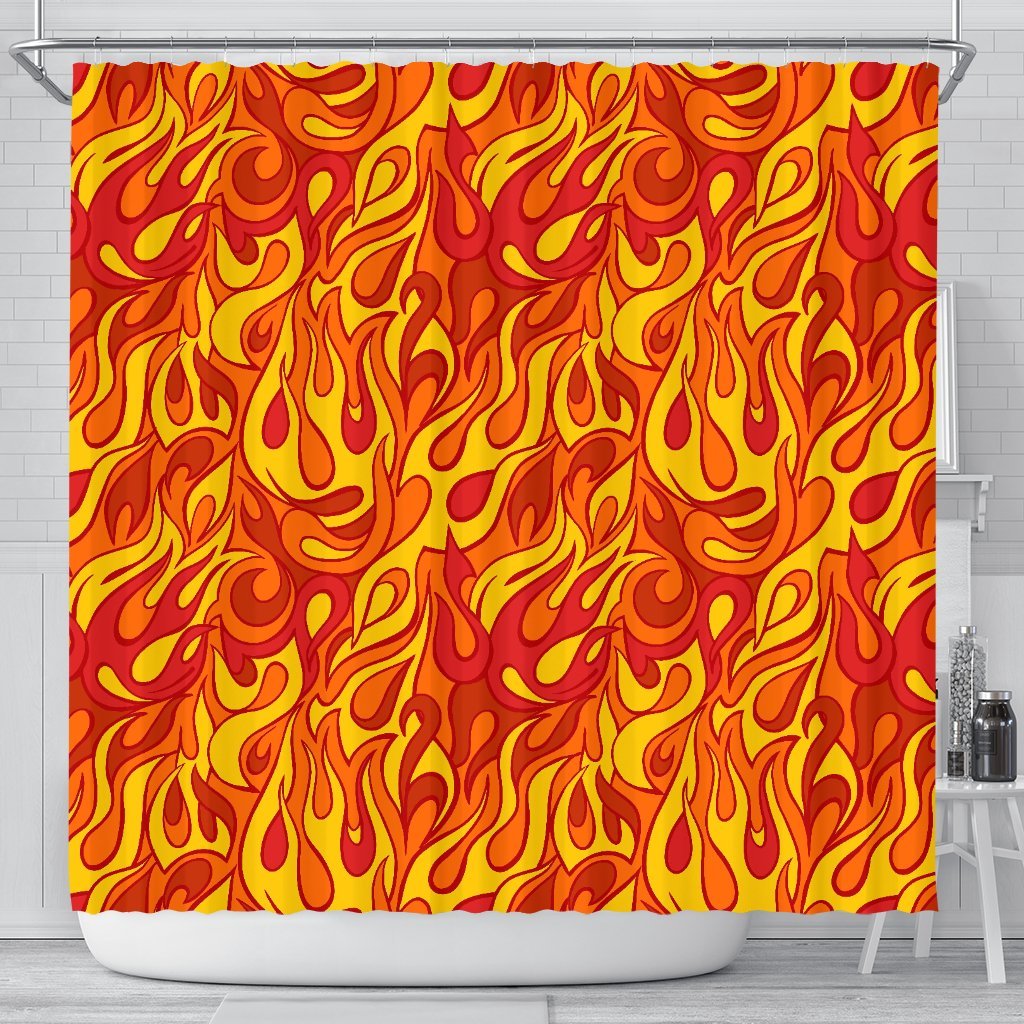 Flame Fire Print Pattern Bathroom Shower Curtain-grizzshop