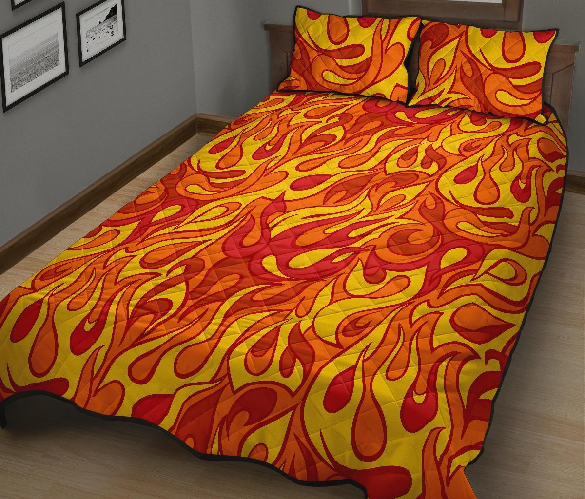 Flame Fire Print Pattern Bed Set Quilt-grizzshop
