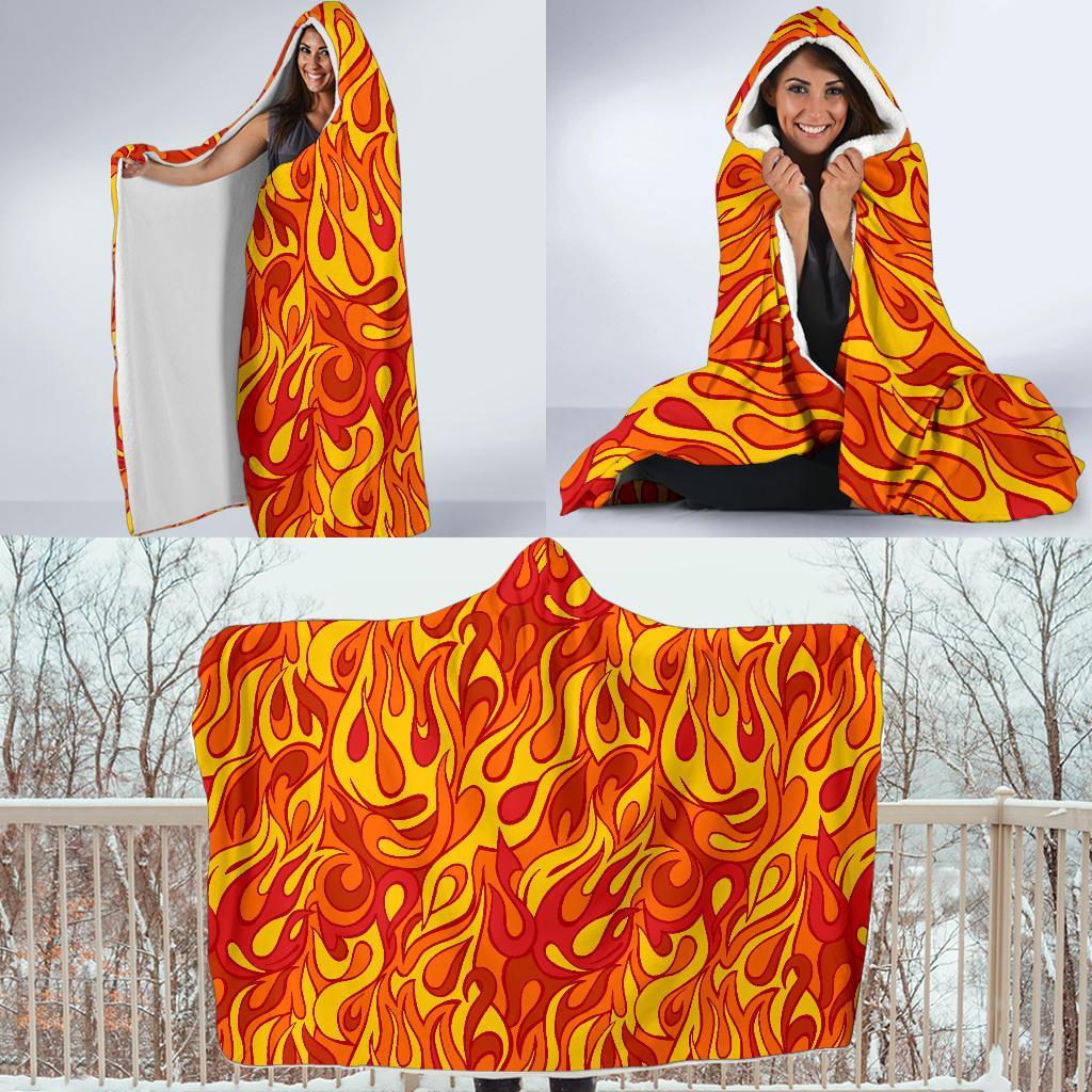Flame Fire Print Pattern Hooded Blanket-grizzshop