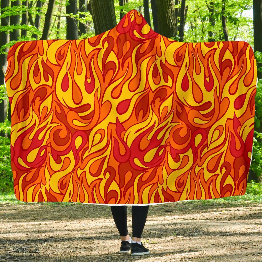 Flame Fire Print Pattern Hooded Blanket-grizzshop