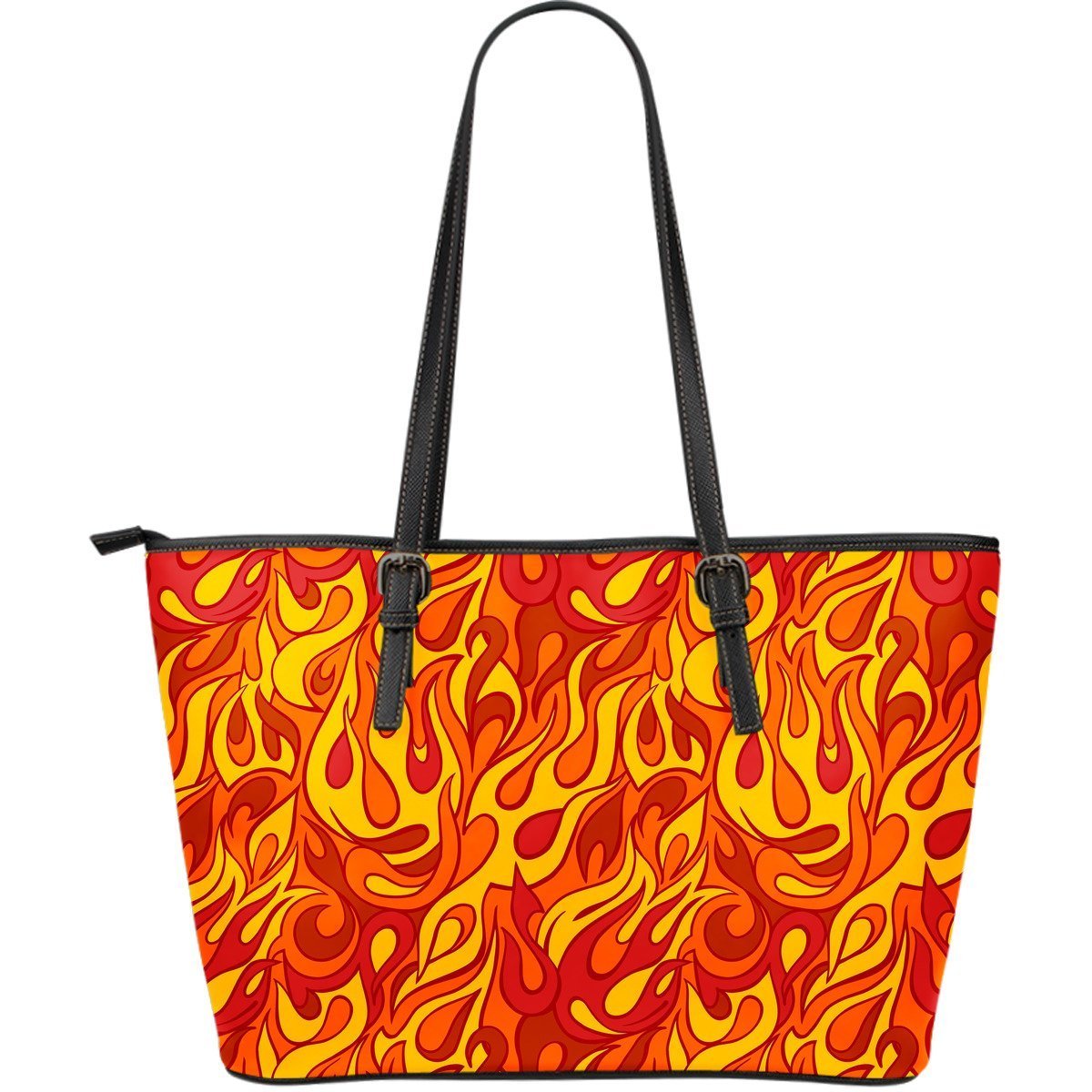 Flame Fire Print Pattern Leather Tote Bag-grizzshop