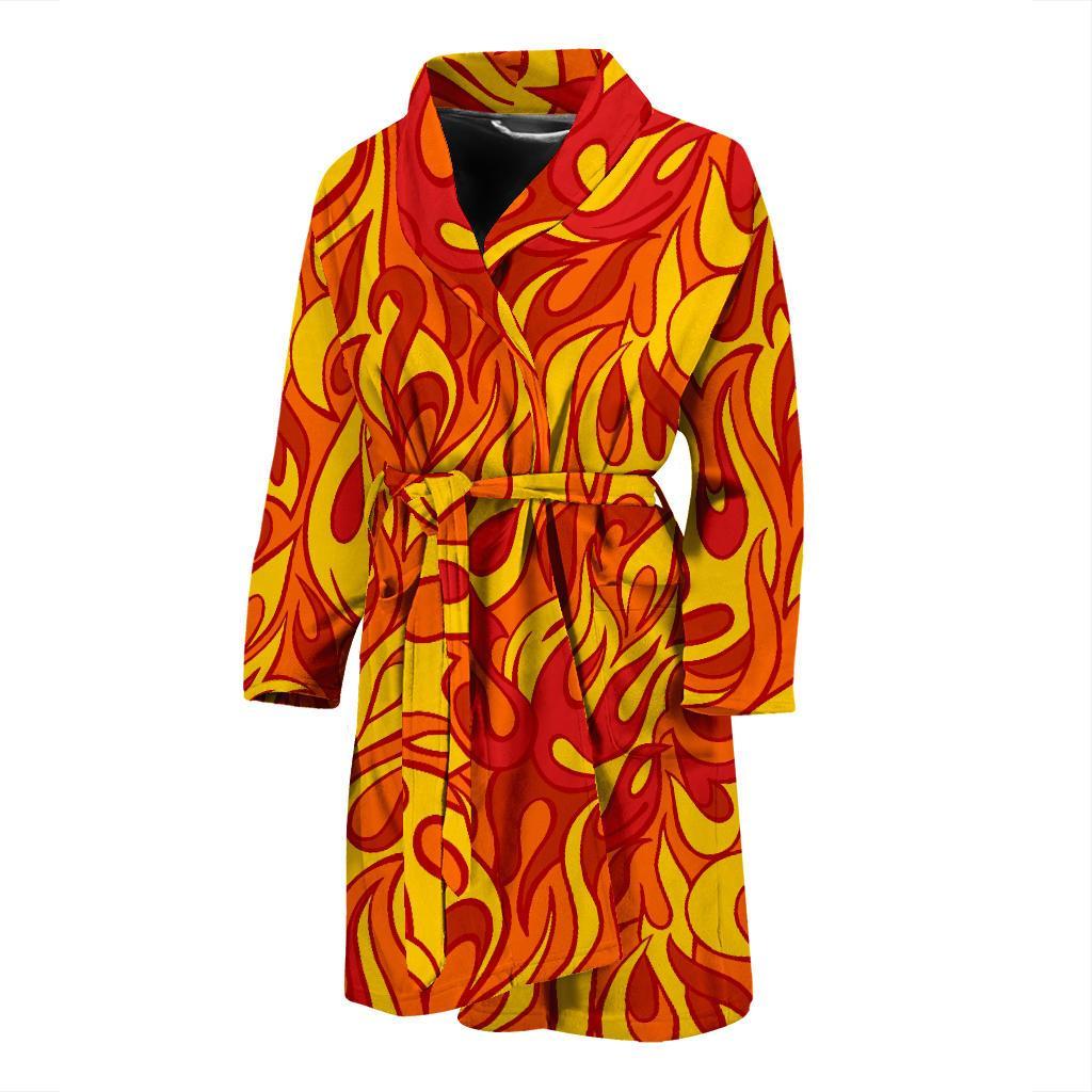 Flame Fire Print Pattern Men Long Robe-grizzshop