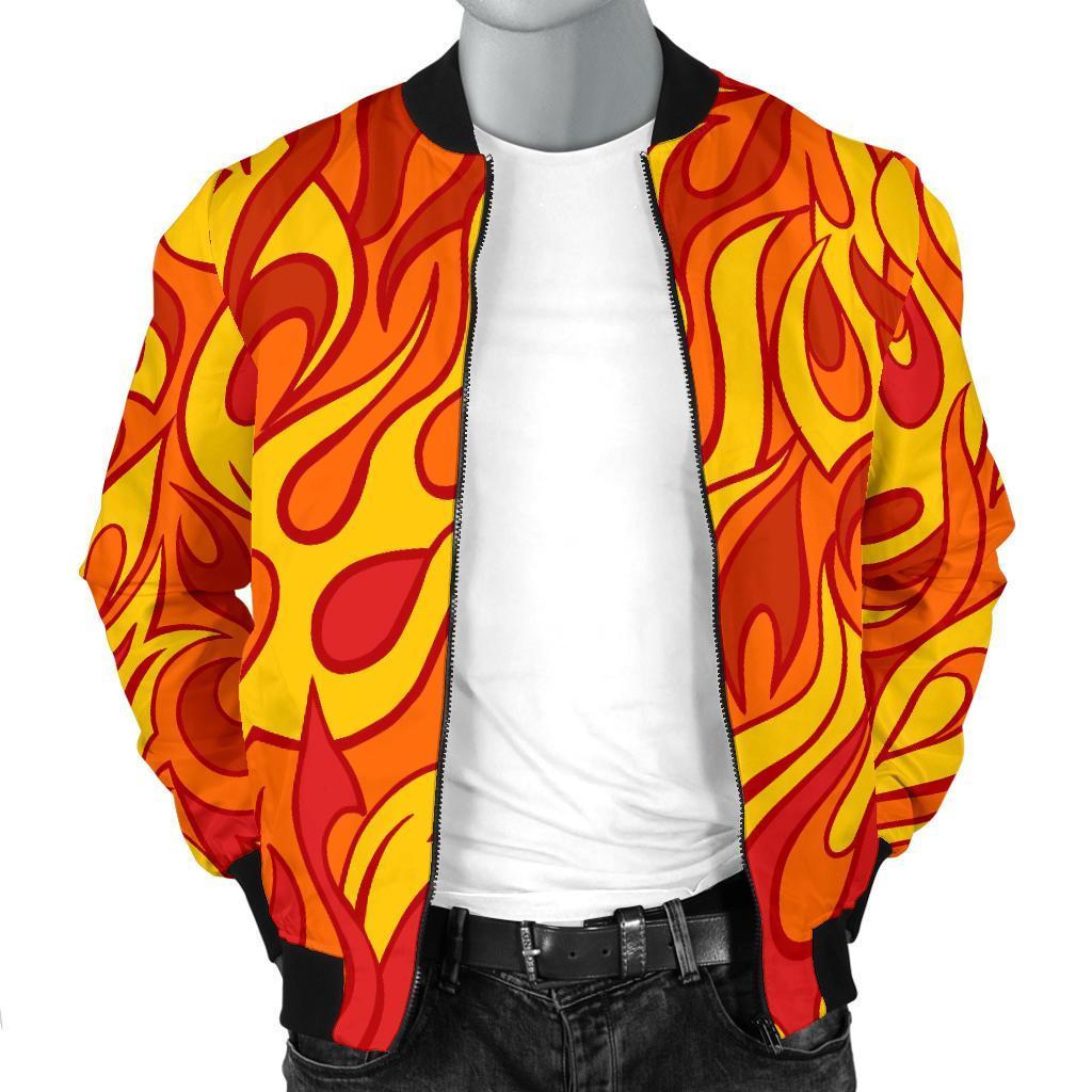 Flame Fire Print Pattern Men's Bomber Jacket-grizzshop