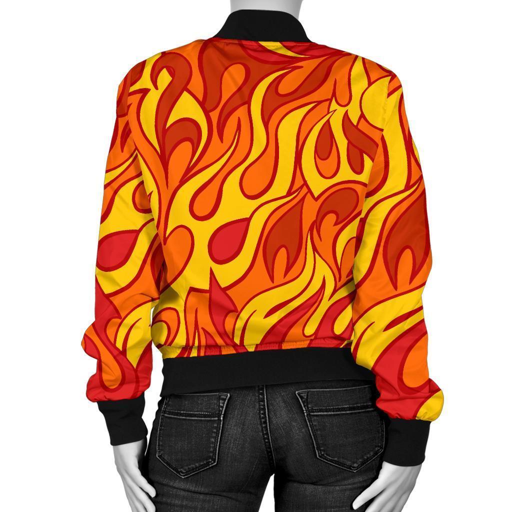 Flame Fire Print Pattern Women Casual Bomber Jacket-grizzshop