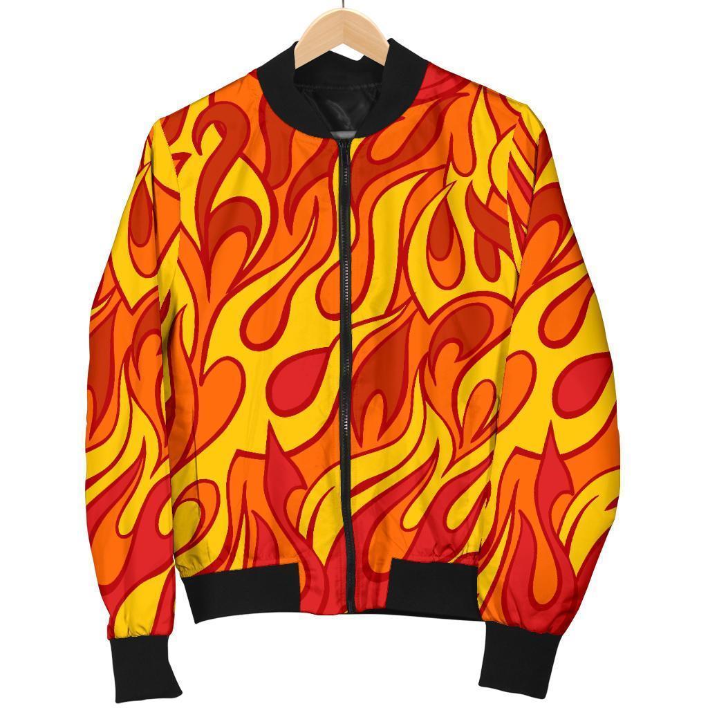 Flame Fire Print Pattern Women Casual Bomber Jacket-grizzshop