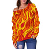 Flame Fire Print Pattern Women Off Shoulder Sweatshirt-grizzshop