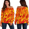 Flame Fire Print Pattern Women Off Shoulder Sweatshirt-grizzshop