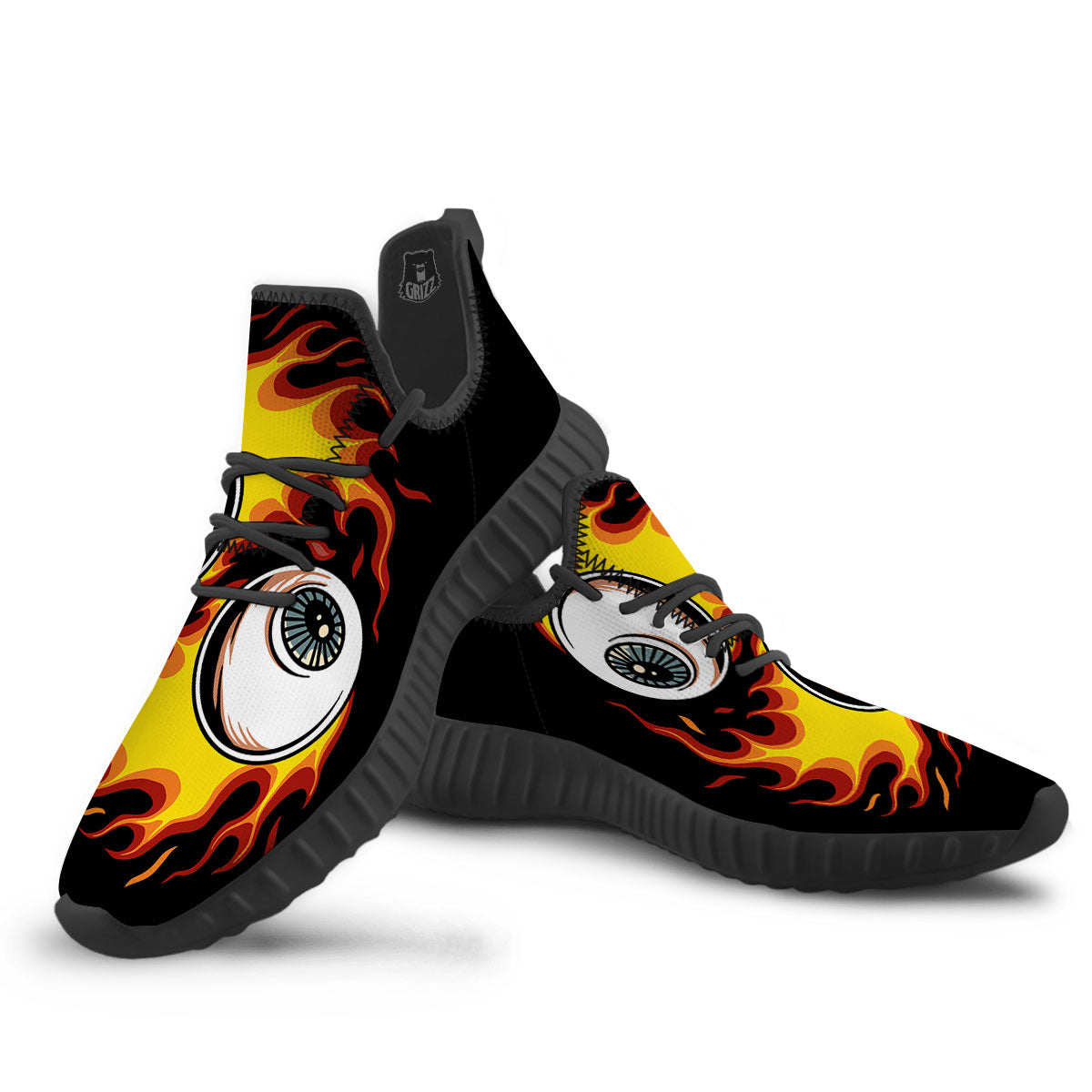 Flaming Eye Print Black Walking Shoes-grizzshop