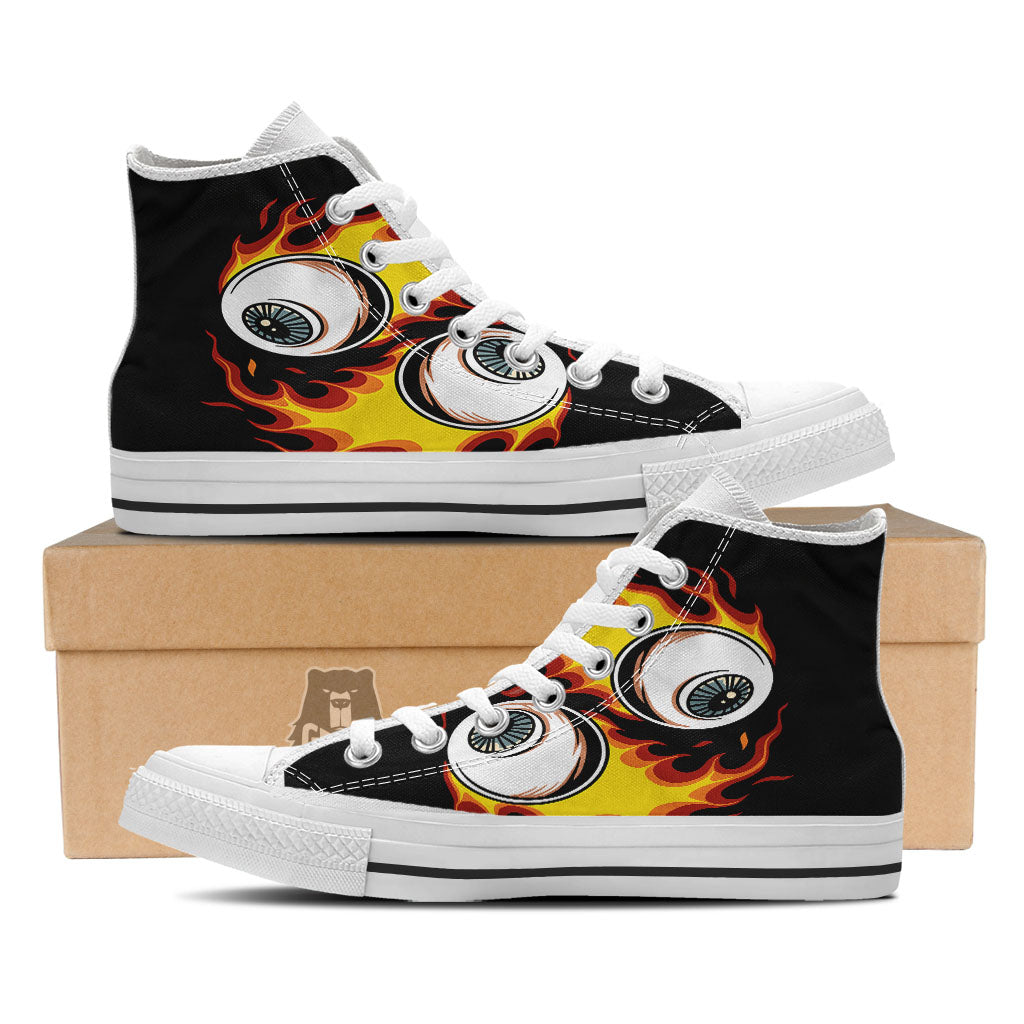 Flaming Eye Print White High Top Shoes-grizzshop
