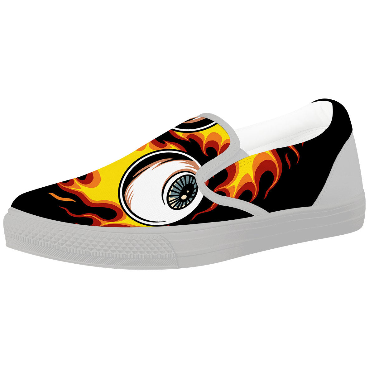Flaming Eye Print White Slip On Shoes-grizzshop