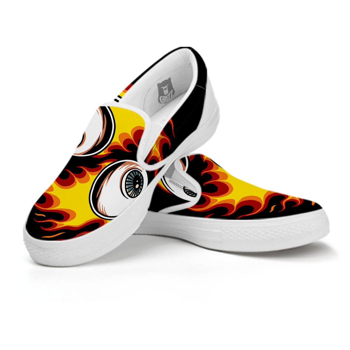 Flaming Eye Print White Slip On Shoes-grizzshop