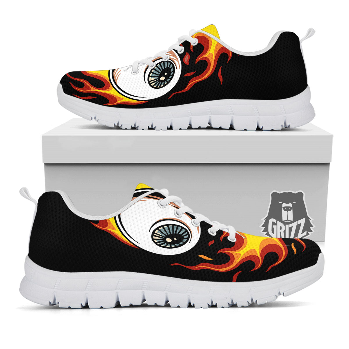 Flaming Eye Print White Sneaker-grizzshop