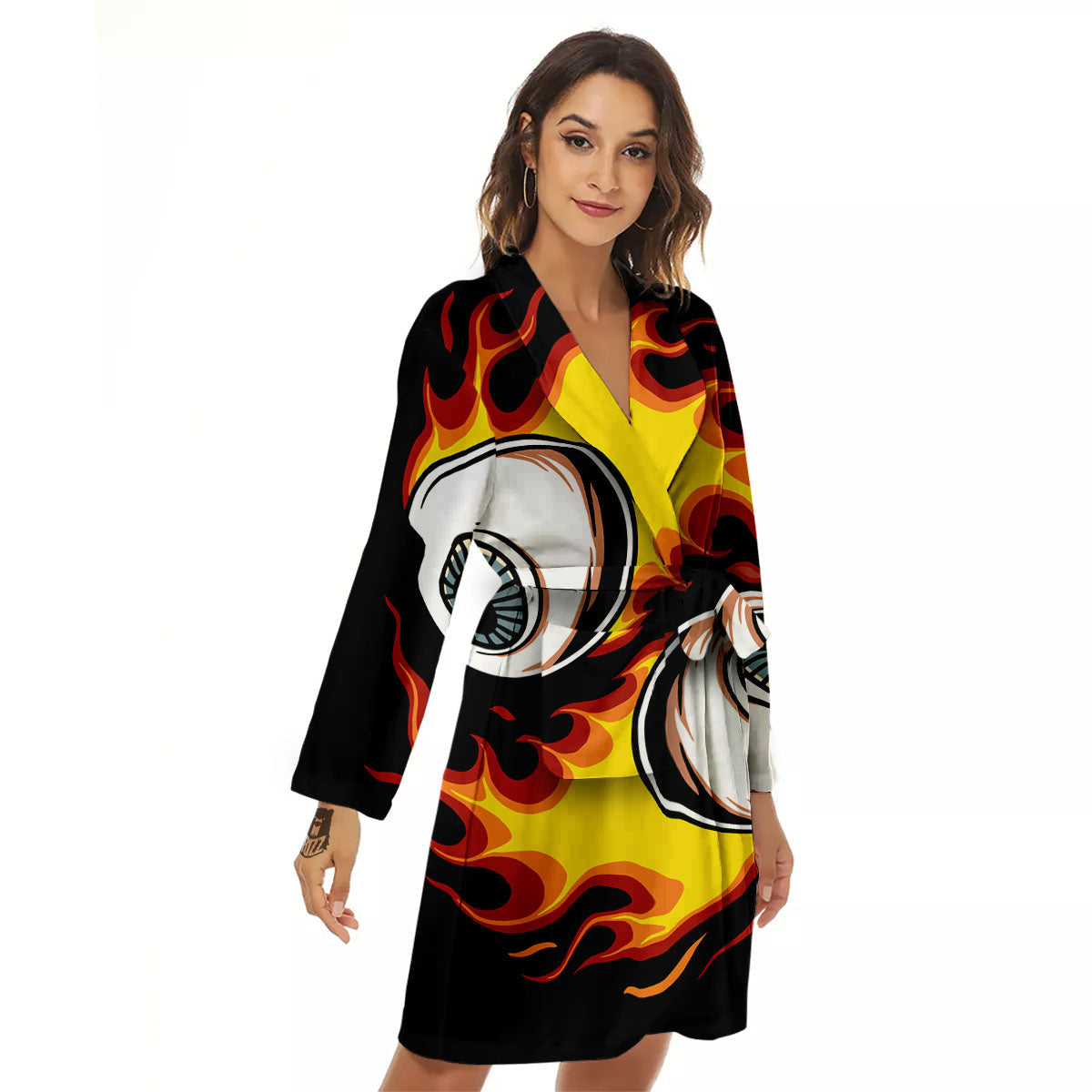 Flaming Eye Print Women's Robe-grizzshop