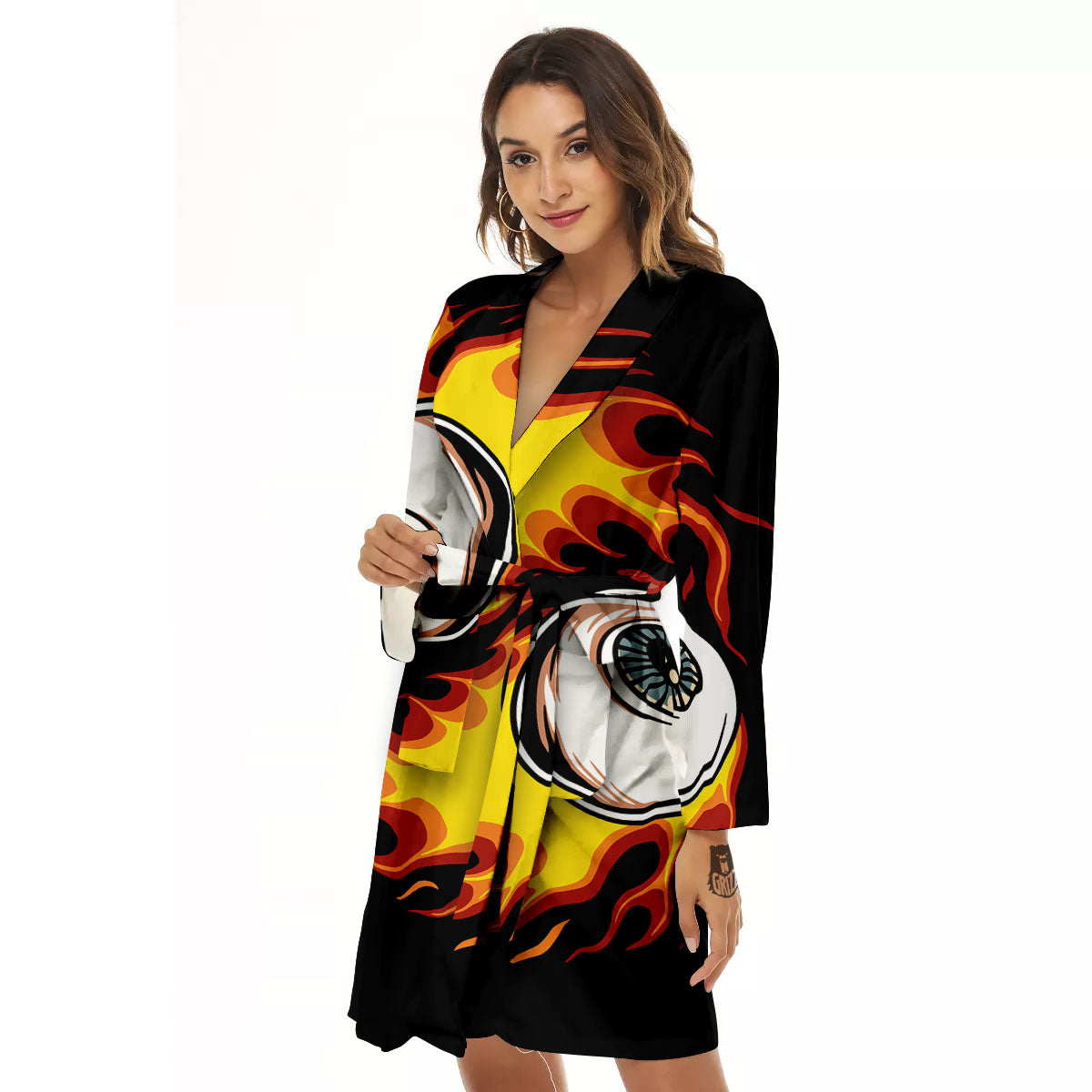 Flaming Eye Print Women's Robe-grizzshop