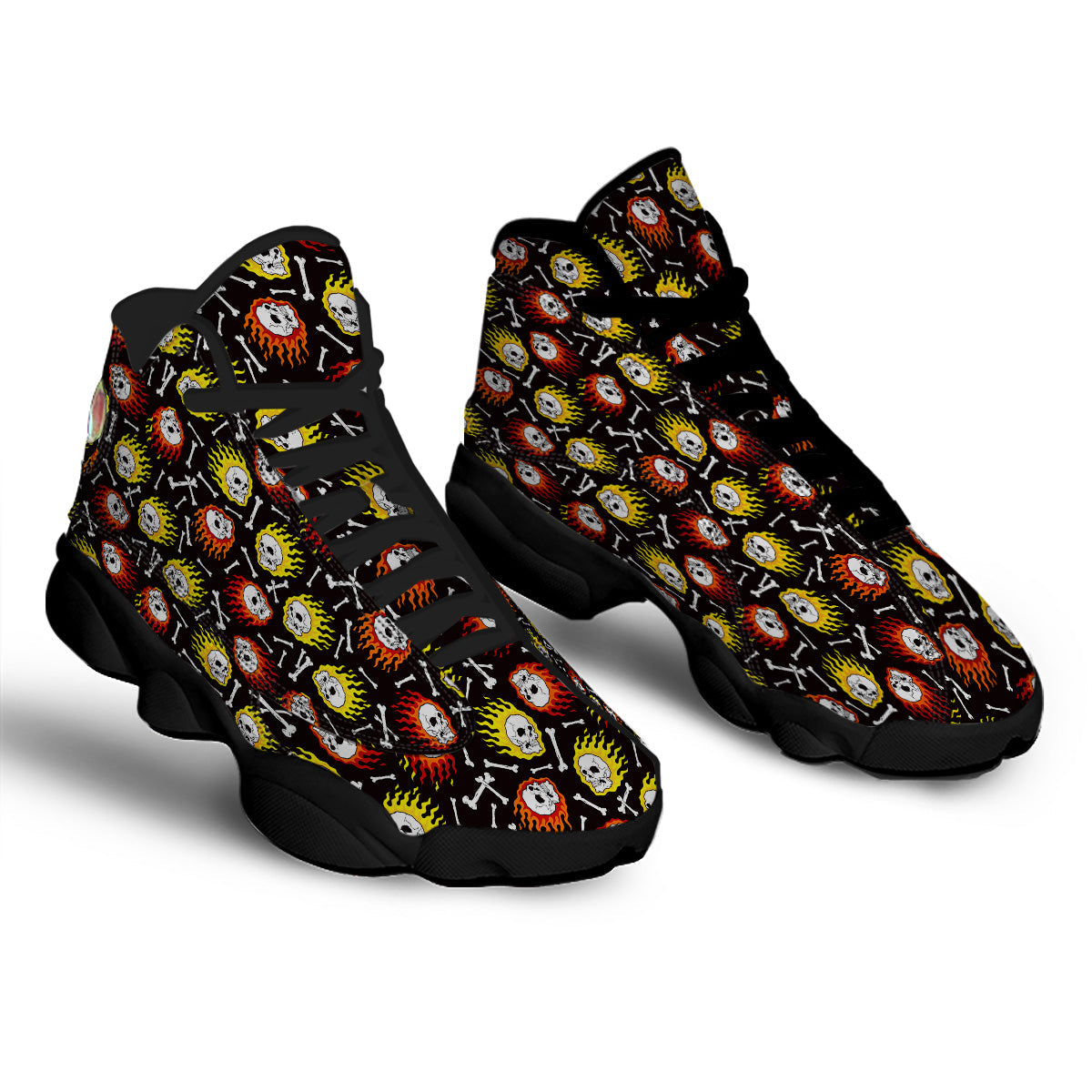 Flaming Skulls And Bone Print Pattern Black Basketball Shoes-grizzshop